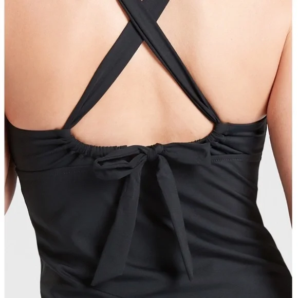 NWT athleta plunge tankini top medium large black A-C swim m l top bow tie back - Picture 4 of 14